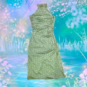 Satin Floral Fairy Green Maxi Halter Sleeveless Dress Leg Slit formal cocktail